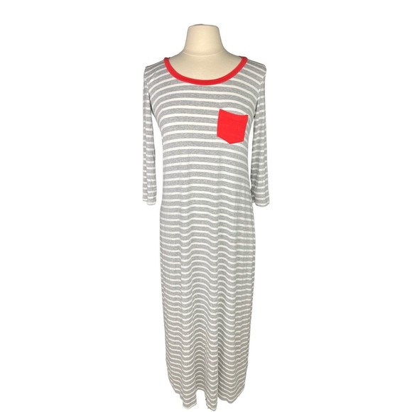 SONNET JAMES Play Long Sleeve Dress Size M Red & Gray Striped Front Pocket - Picture 1 of 6
